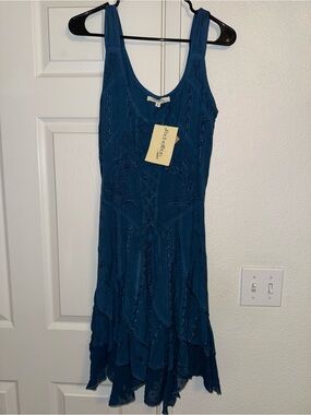 Rebellion Teal Embroidered Sleeveless Midi Dress